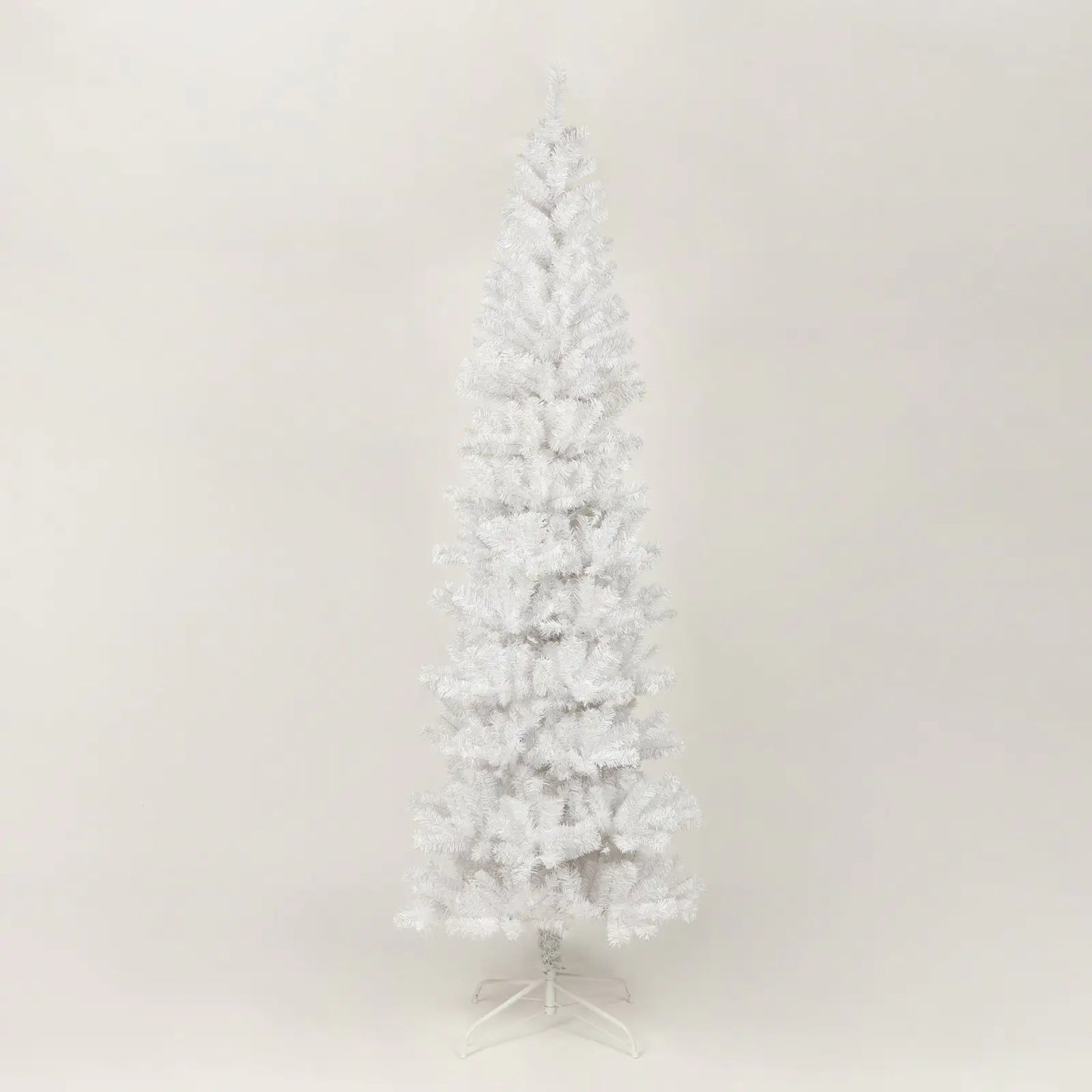 7.5 Feet White Slender Faux Christmas Tree Including Foldable Metal Stands